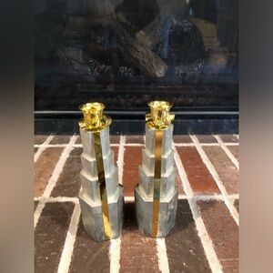 unique pair of vintage godinger silver plated gift package candlestick holders